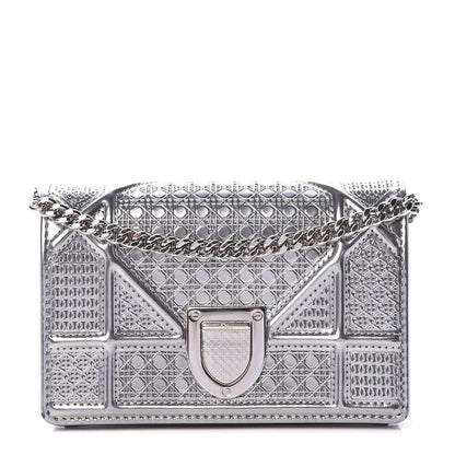 Christian Dior Metallic Patent Micro-Cannage Baby Diorama Flap Bag Silver 1 of 11