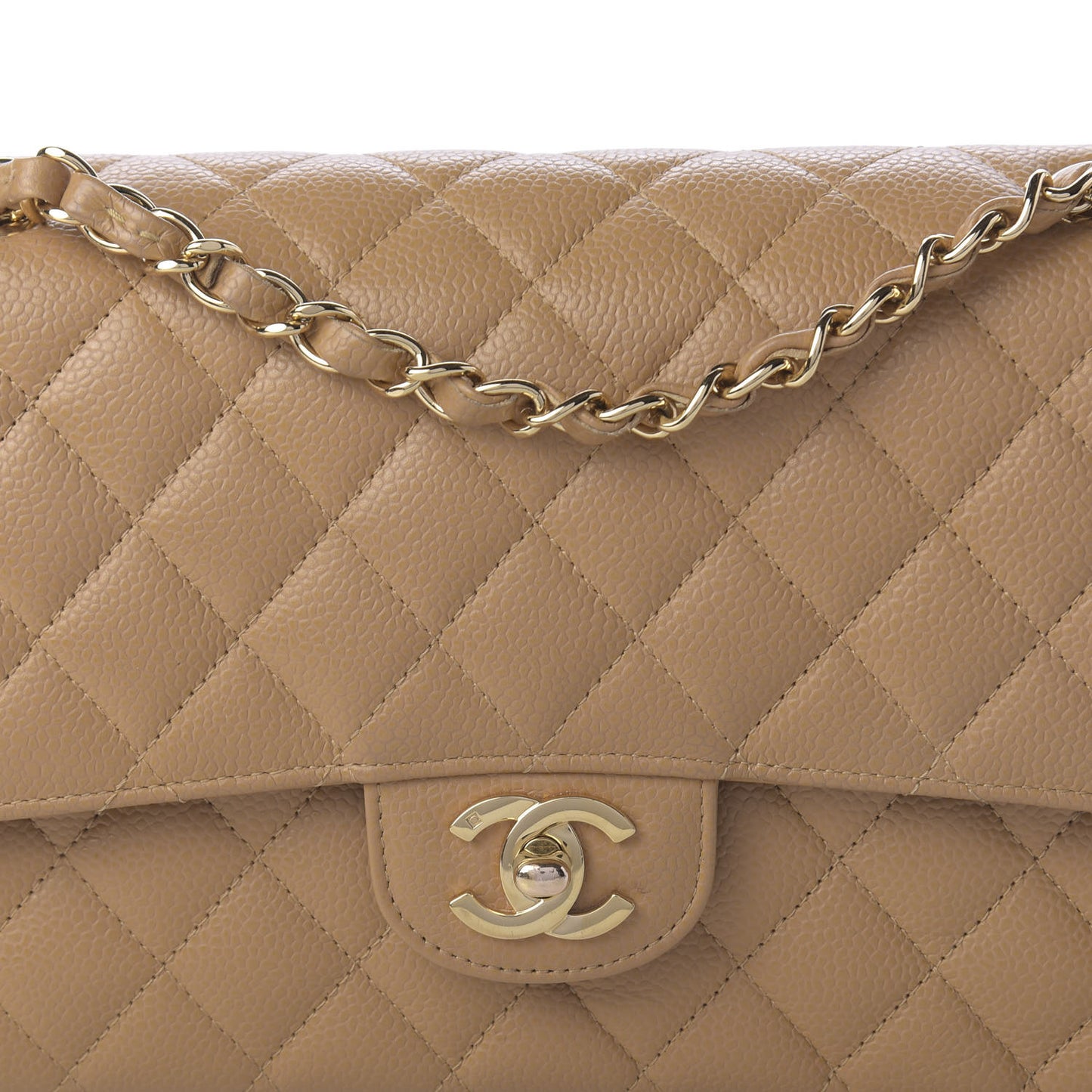 Caviar Quilted Medium Double Flap Beige