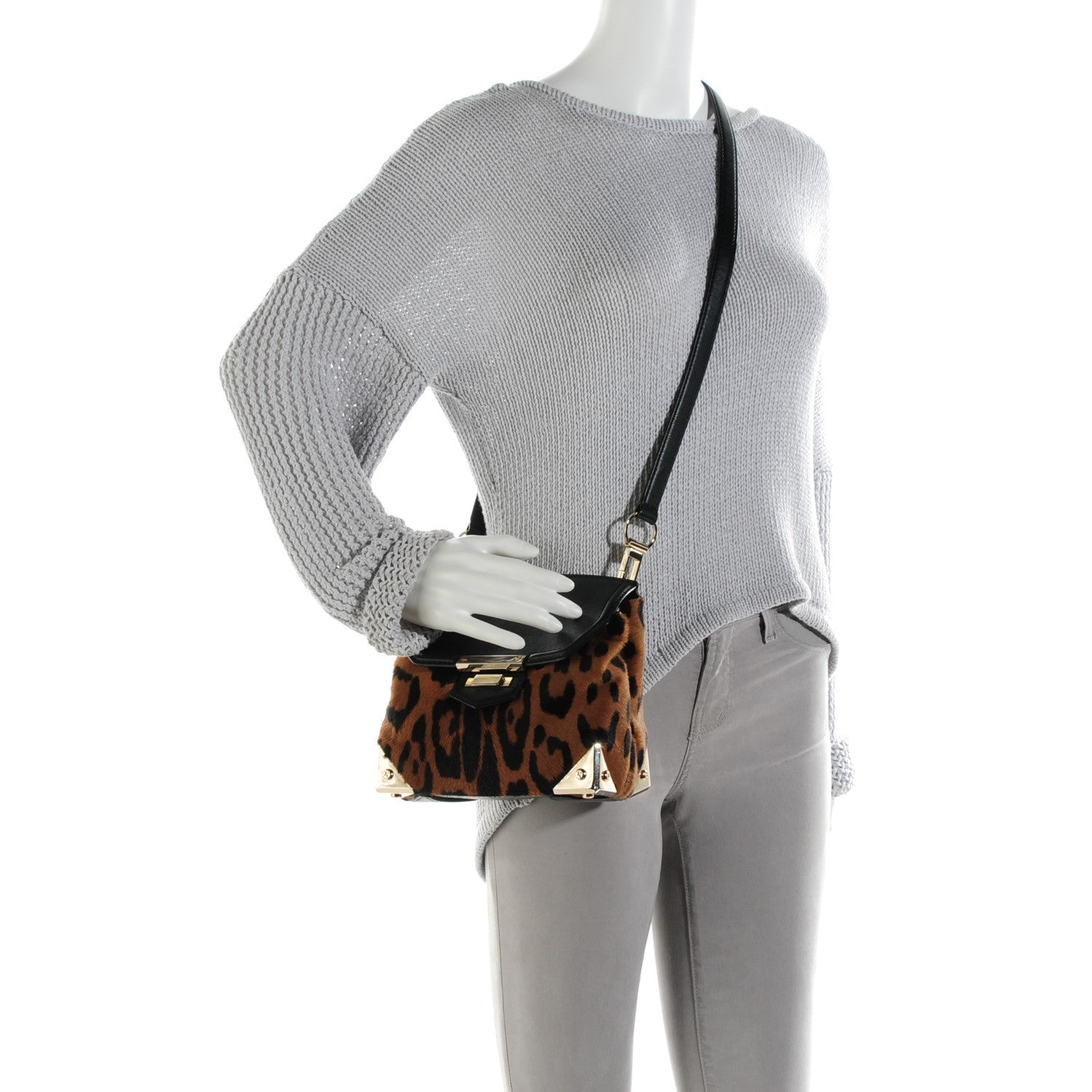 Alexander Wang Leopard Calf hair Small Marion Black Silver Hardware 2 of 7