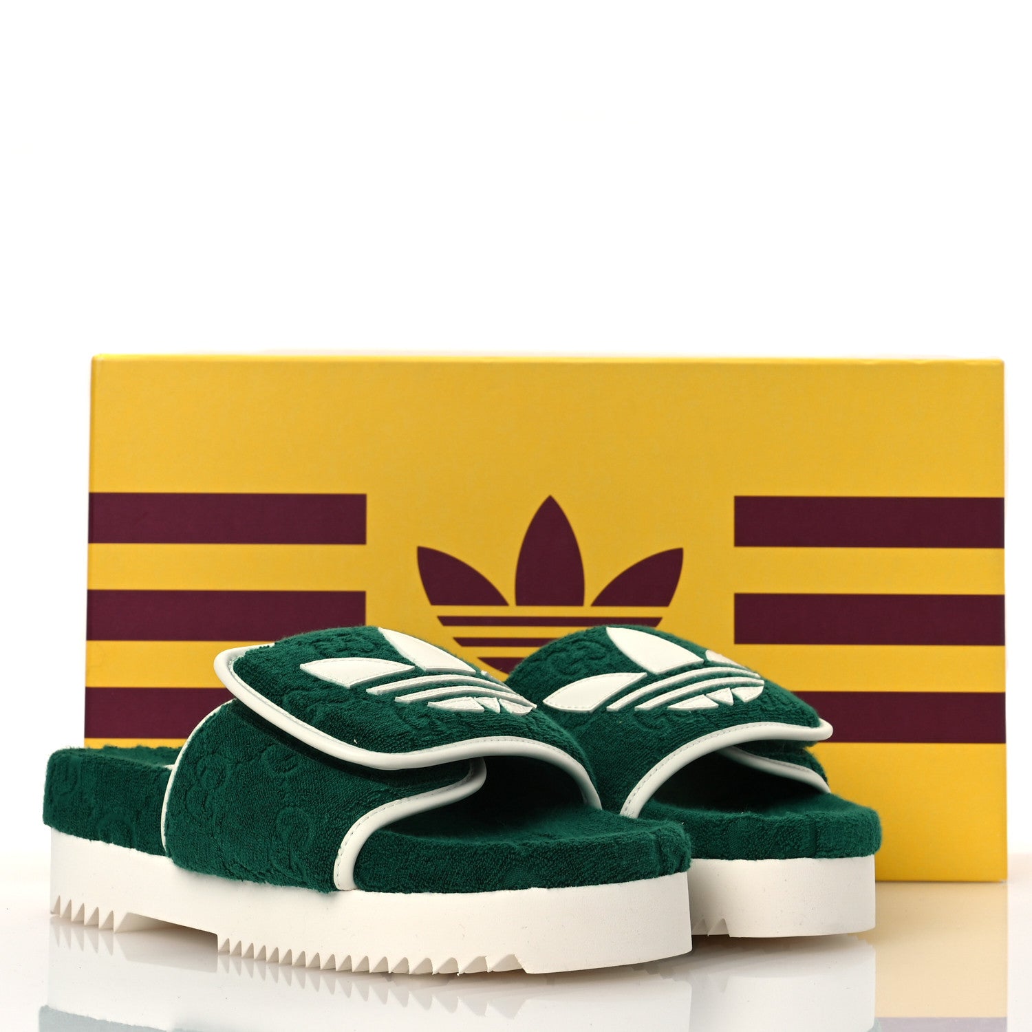 Gucci X ADIDAS Terry Cloth Trefoil GG Monogram Womens Platform Sandals 38 Green Off White 10 of 10