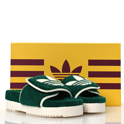 Gucci X ADIDAS Terry Cloth Trefoil GG Monogram Womens Platform Sandals 38 Green Off White 10 of 10