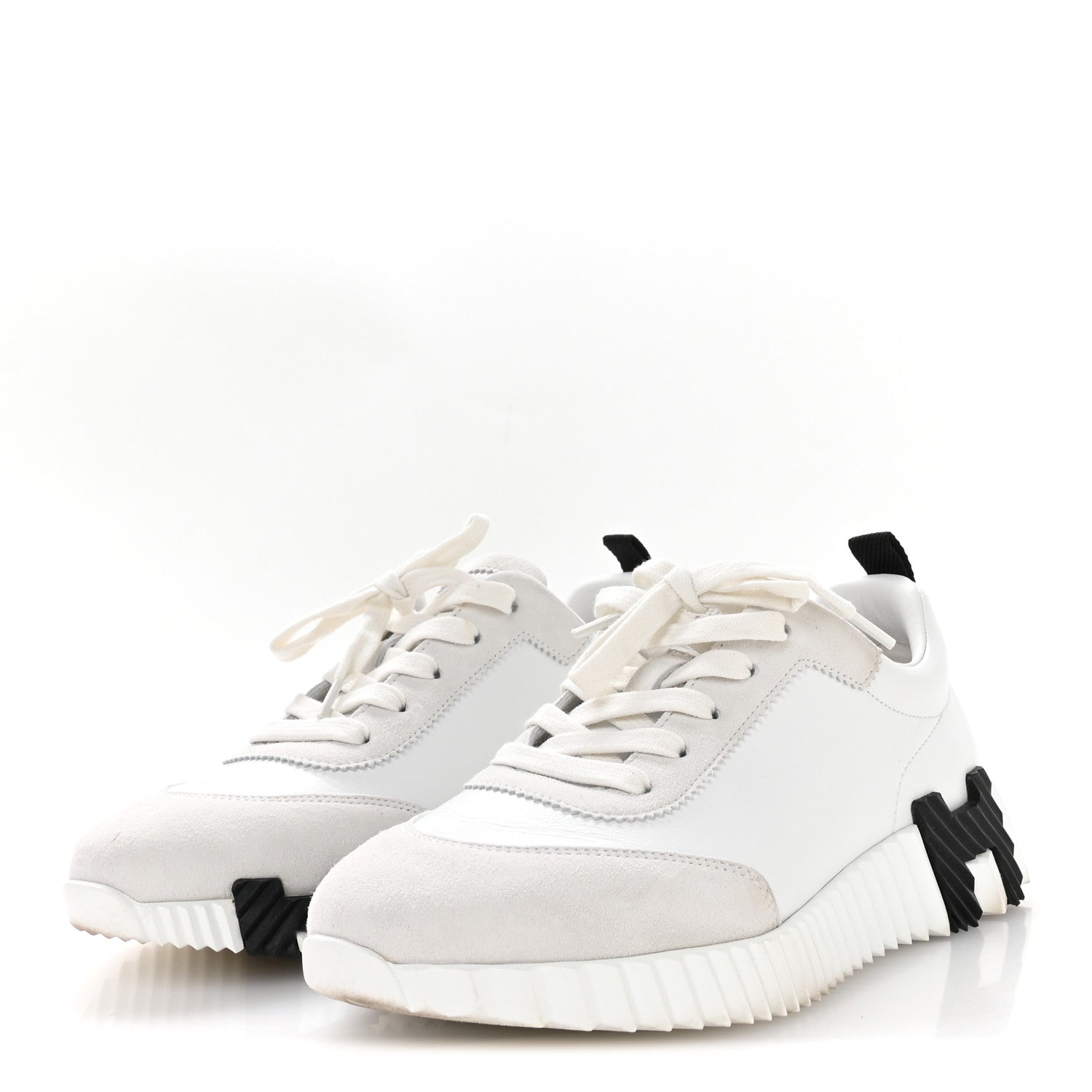 Hermes Goatskin Suede Goatskin Bouncing Sneakers 38 White Black 4 of 9