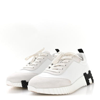 Hermes Goatskin Suede Goatskin Bouncing Sneakers 38 White Black 4 of 9