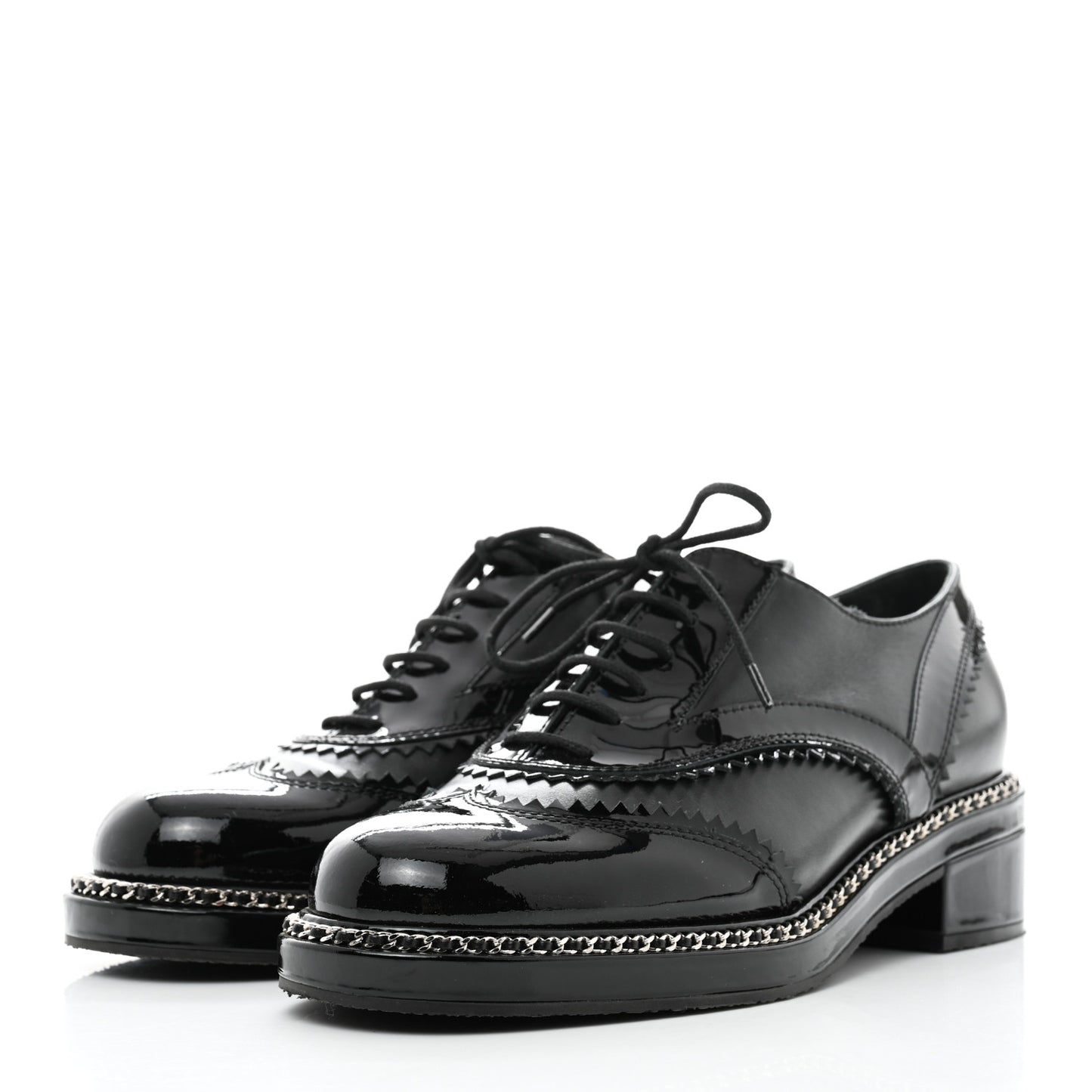 Lambskin Patent Calfskin CC Brogue Lace Up Oxfords 39.5 Black