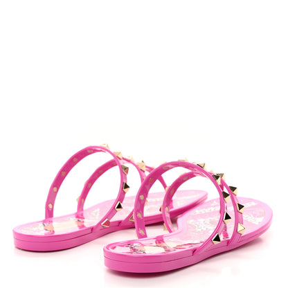 Valentino Garavani PVC Jelly Rockstud Caged Flat Thong Sandals 36 Pink 4 of 8