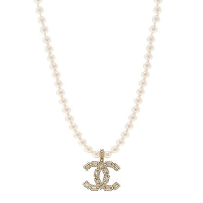Chanel Pearl Crystal Baguette CC Short Necklace Gold 1 of 5
