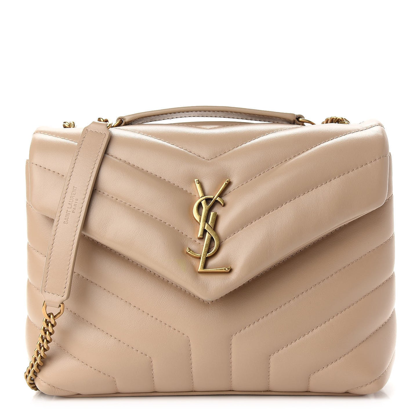 Calfskin Y Quilted Monogram Small Loulou Chain Satchel Dark Beige