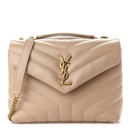 Saint Laurent Calfskin Y Quilted Monogram Small Loulou Chain Satchel Dark Beige 1 of 9