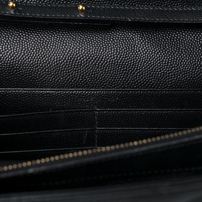 Saint Laurent Grain De Poudre Matelasse Chevron Monogram Chain Wallet Black 7 of 23