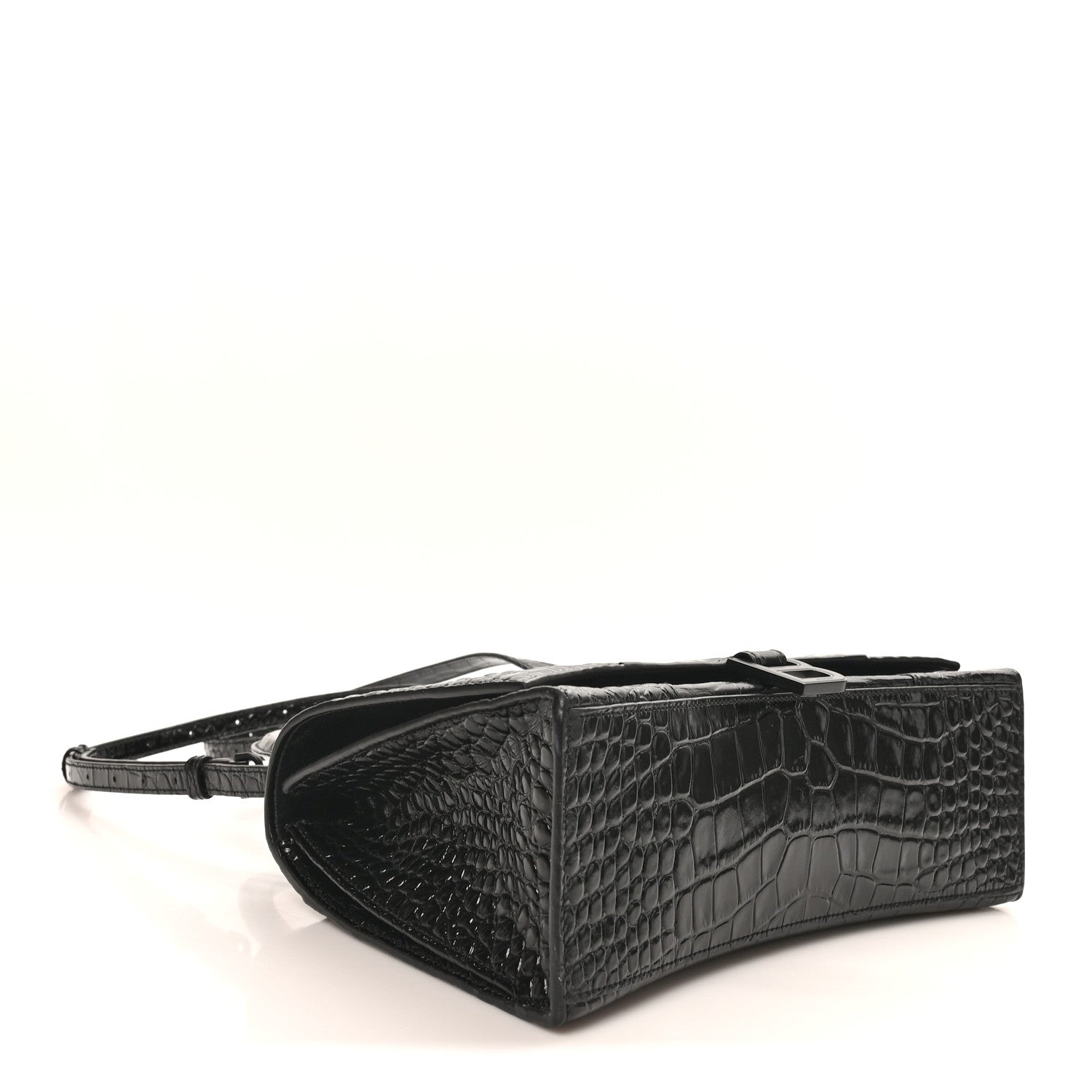 Balenciaga Shiny Calfskin Monochrome Crocodile Embossed Medium Hourglass Top Handle Bag Black 4 of 9