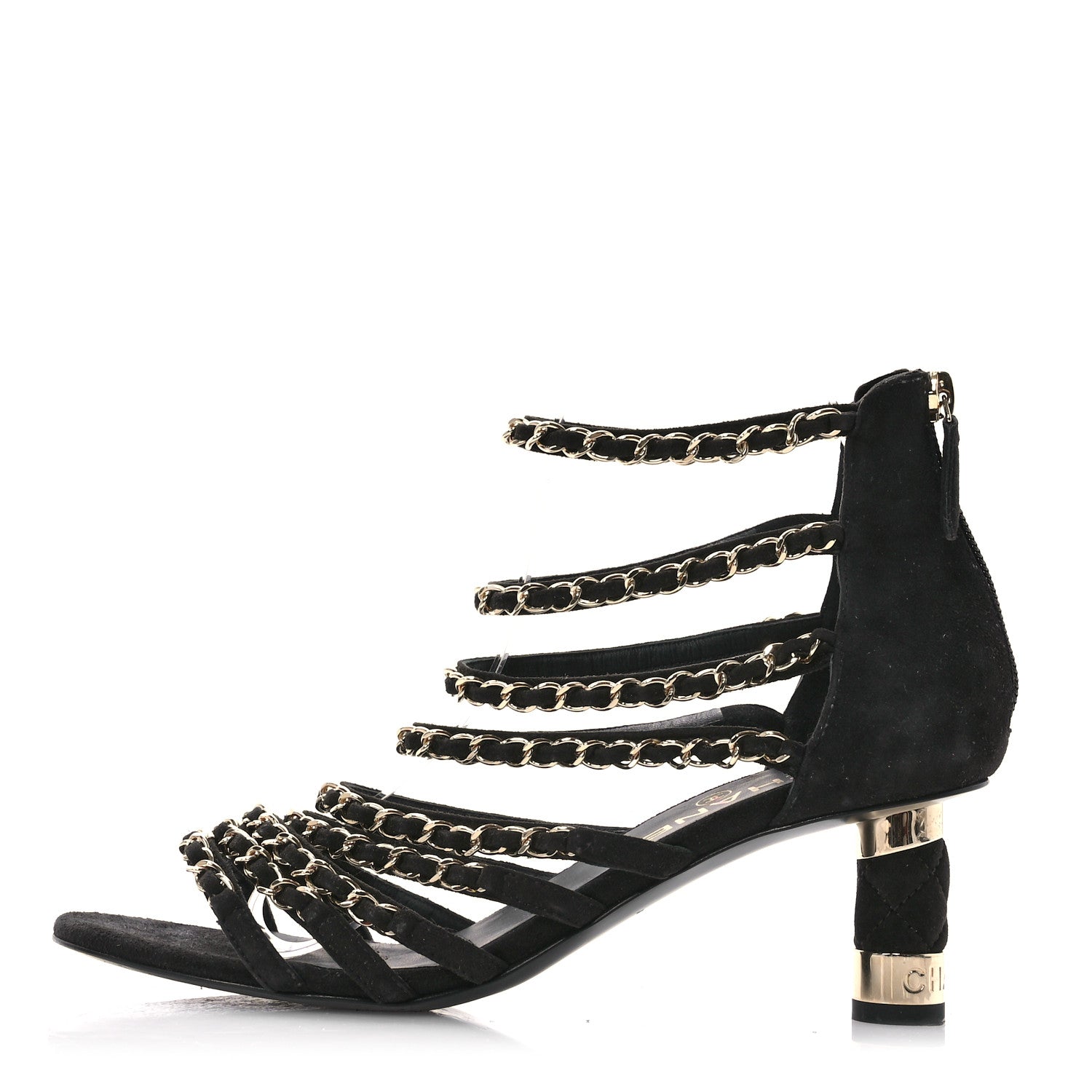 Chanel Kid Suede Chain CC Sandals 38 Black 1 of 9
