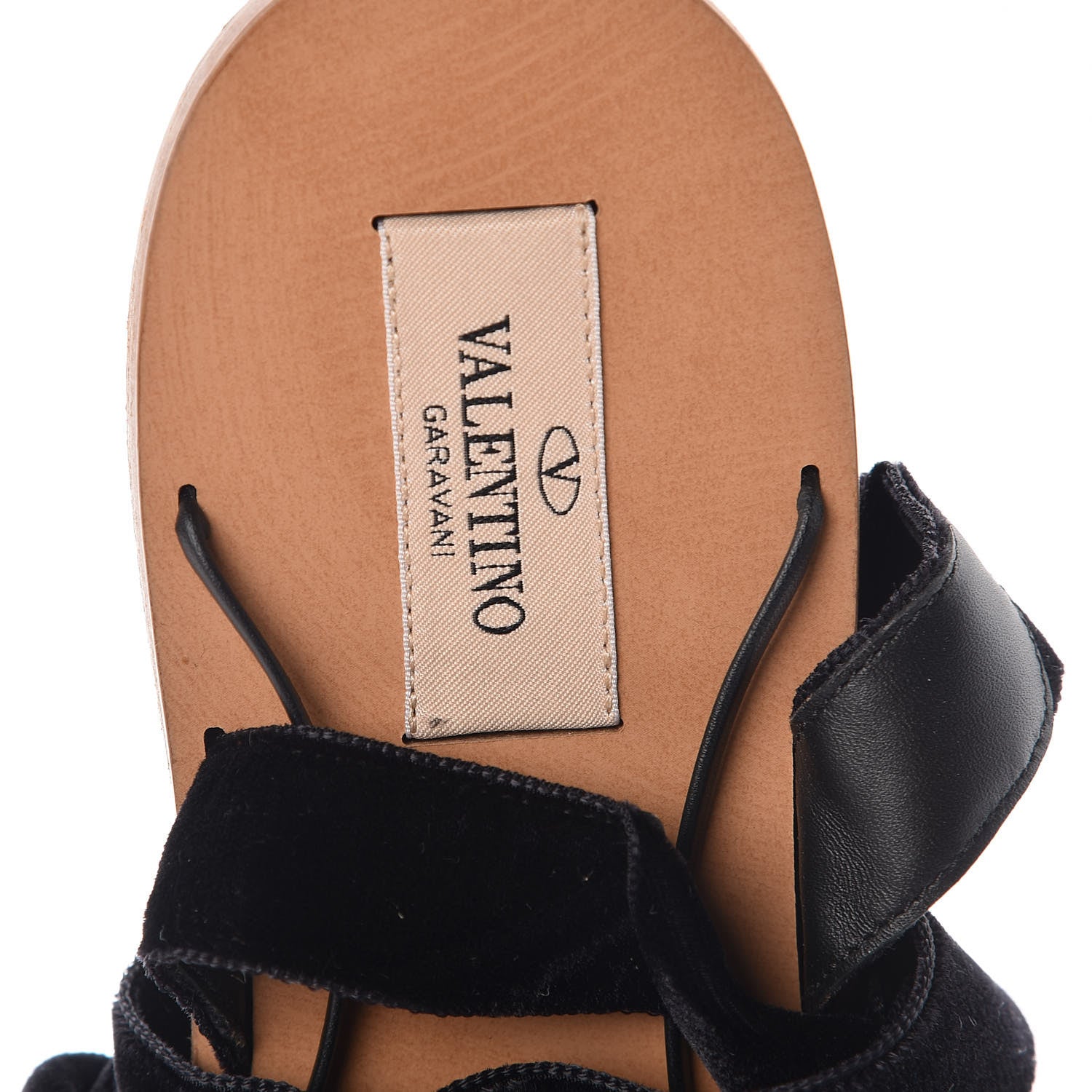 Valentino Garavani Velvet Lace Up Flat Sandals 39 Black 7 of 11