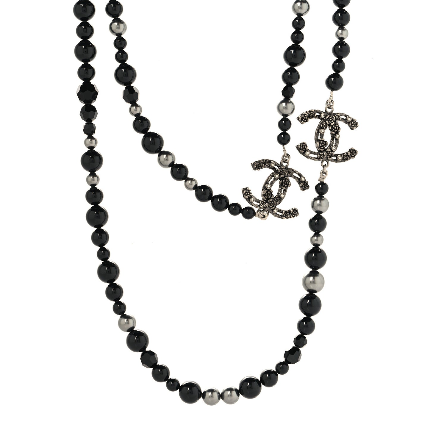 Pearl Crystal CC Camellia Necklace Ruthenium Black