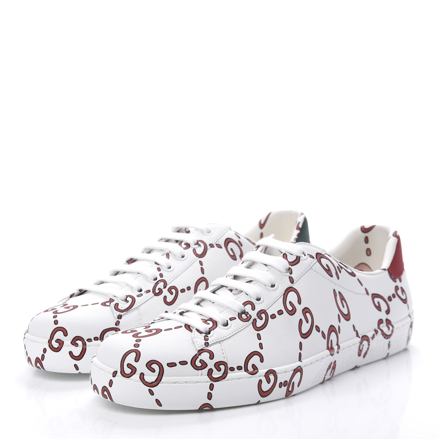 Calfskin GucciGhost Print Mens Ace Sneakers 8 White Hibiscus Red