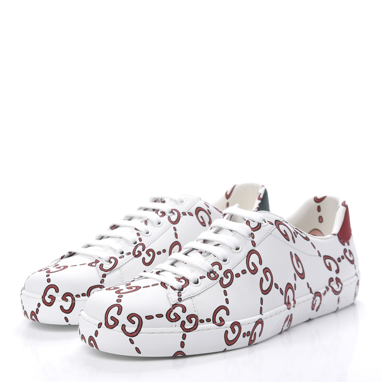 Gucci Calfskin GucciGhost Print Mens Ace Sneakers 8 White Hibiscus Red 3 of 8