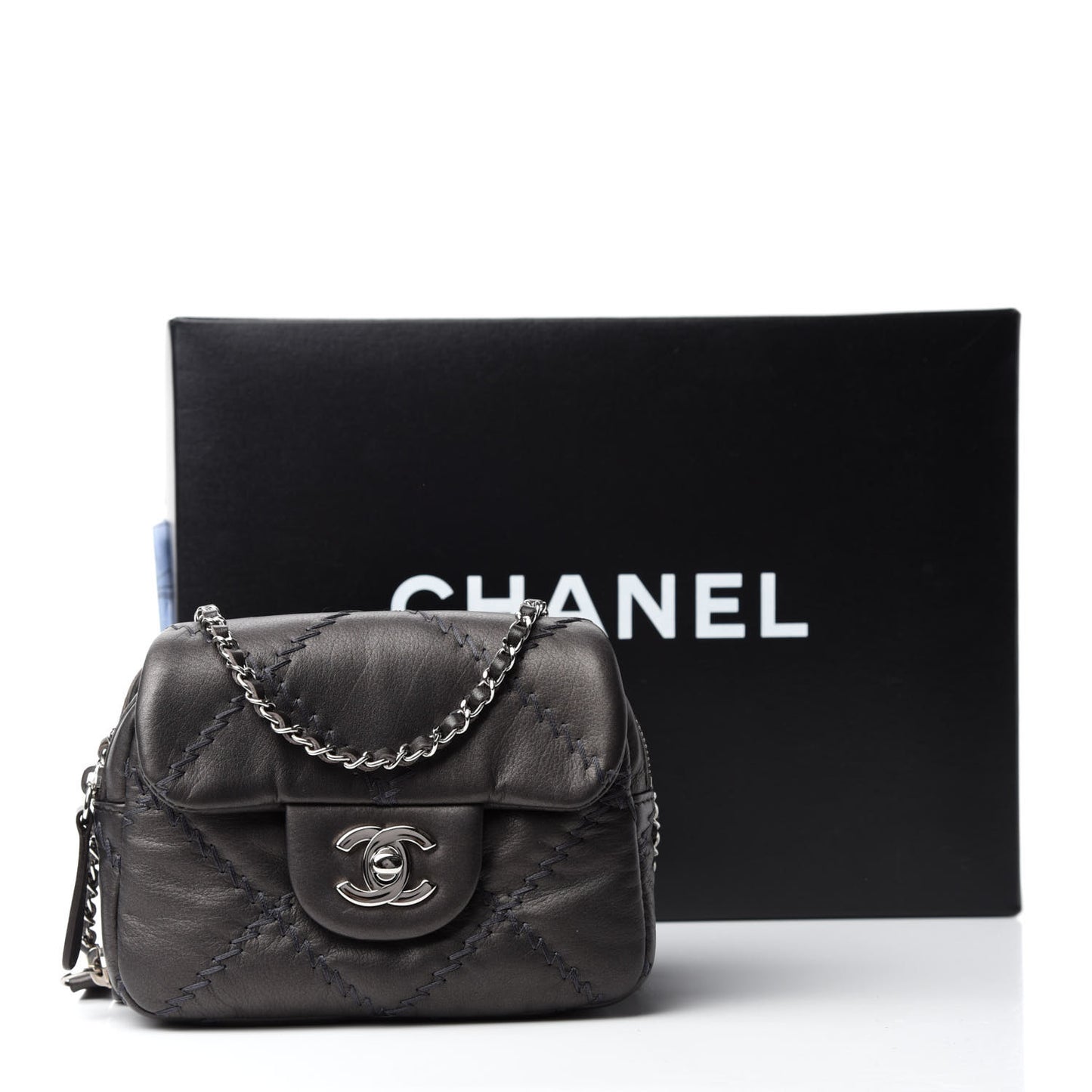 Metallic Lambskin Stitched New Mini Flap Grey