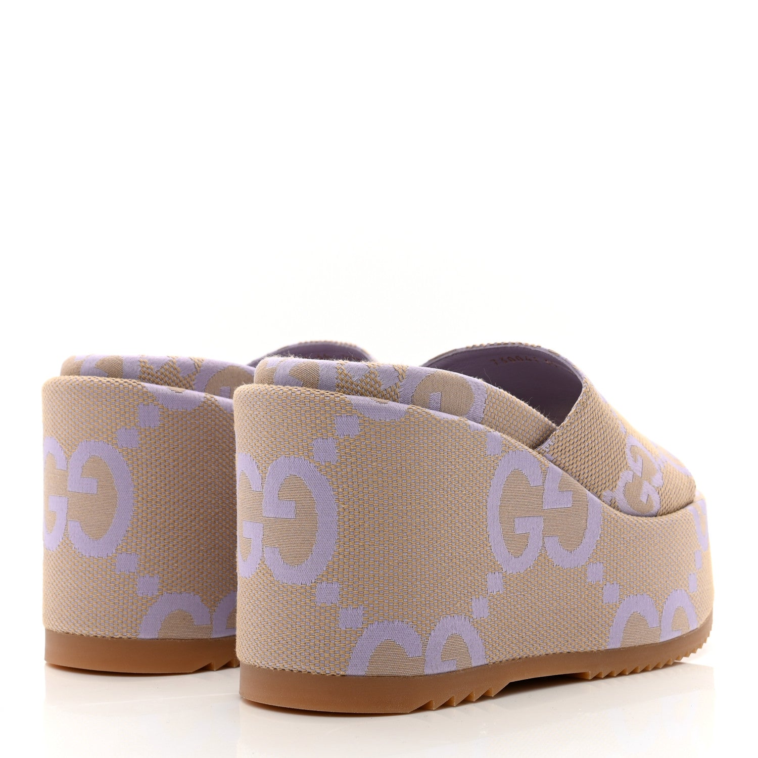 Gucci Monogram Jumbo GG Platform Slide Wedge Sandals 35 Beige Lapis 4 of 9