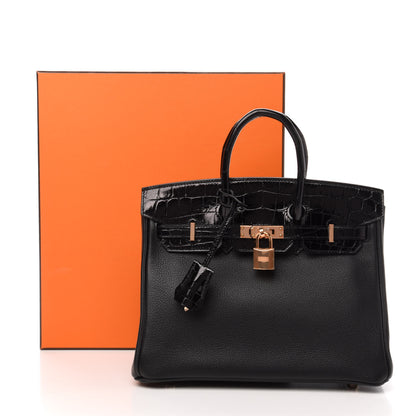 Hermes Taurillon Novillo Shiny Niloticus Crocodile Birkin Touch 25 Black 35 of 35