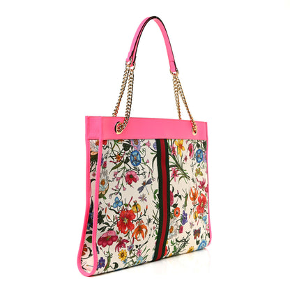 Gucci Canvas Flora Large Rajah Chain Tote White Multicolor Fuxia Fluo 4 of 11