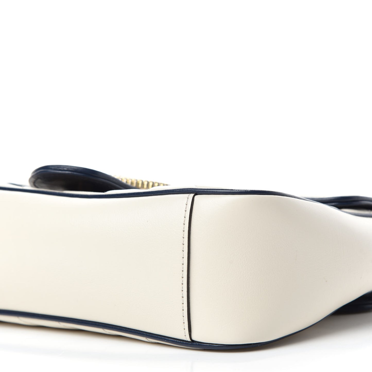 Vintage Effect Calfskin Matelasse Diagonal Small Torchon GG Marmont Shoulder Bag Mystic White Blue Agata