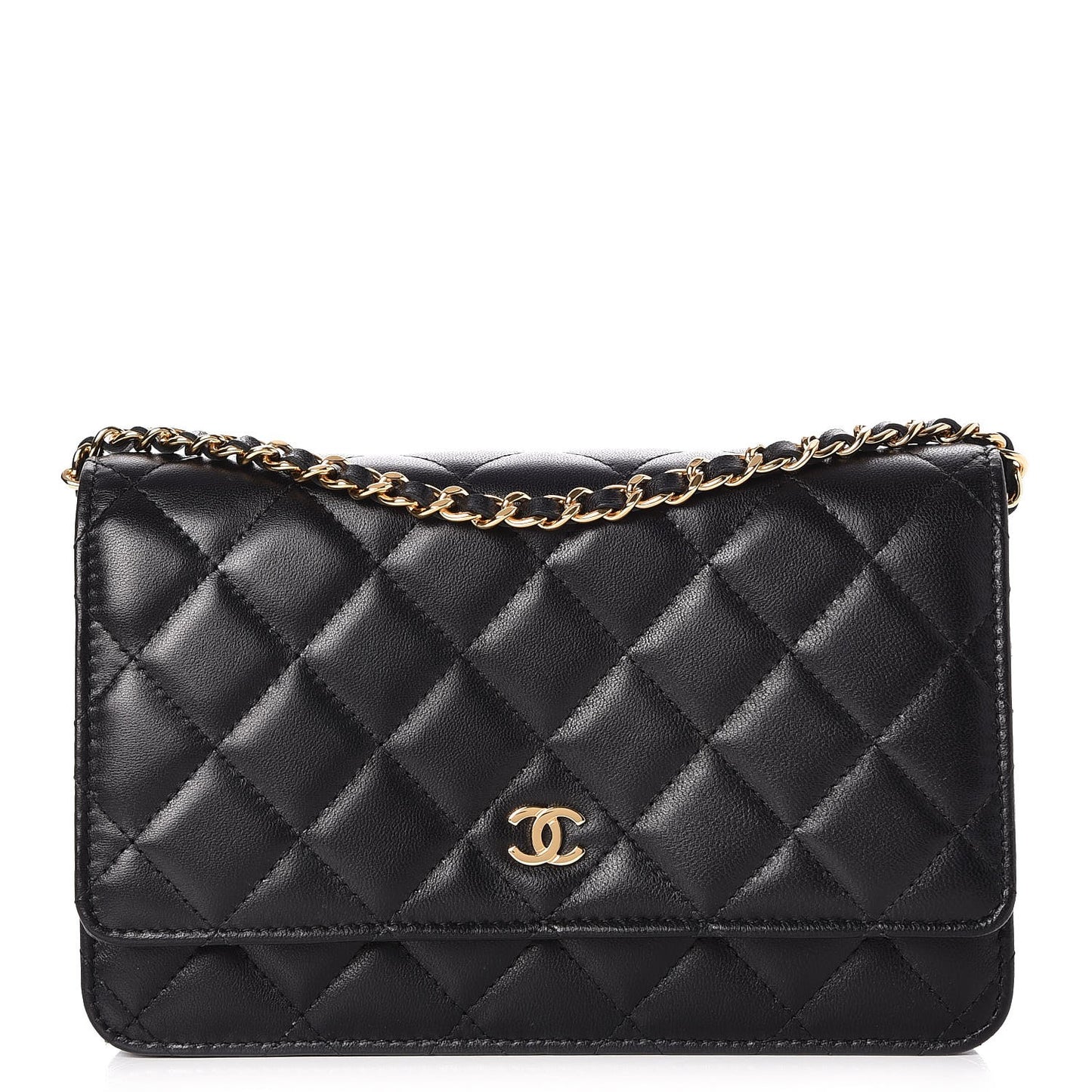 Lambskin Quilted Wallet On Chain WOC Black