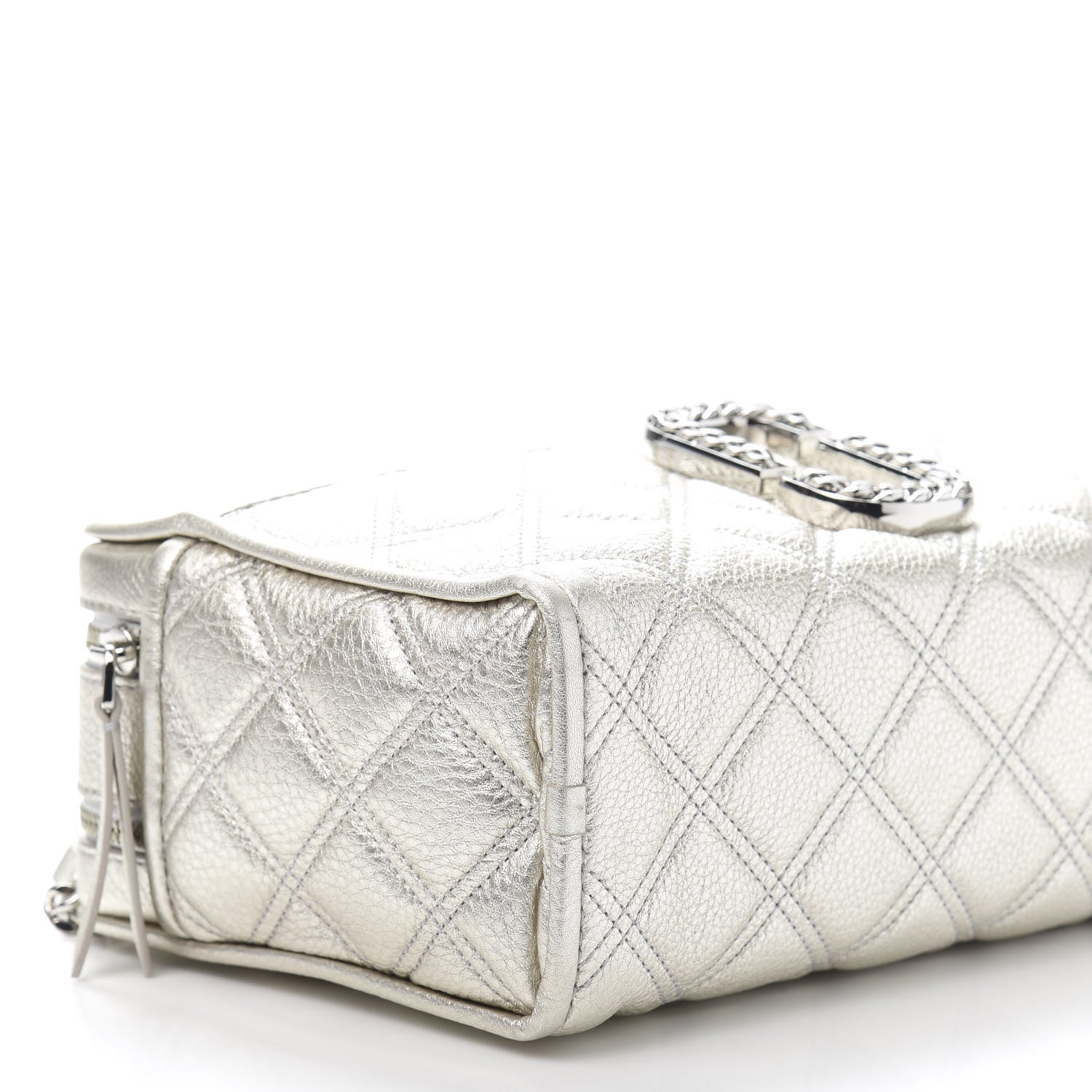 Marc Jacobs Metallic Grained Calfskin Quilted Double Stitched The Status Shoulder Bag Silver 9 of 15