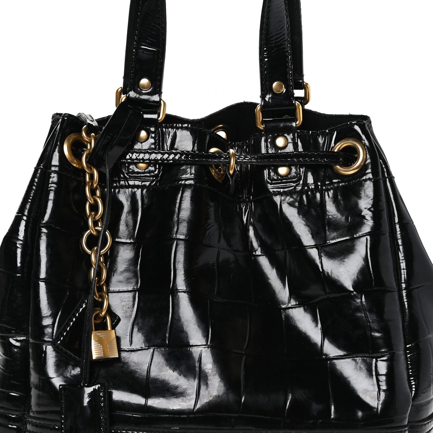 Saint Laurent Patent Croc Overseas Tote Black 9 of 13