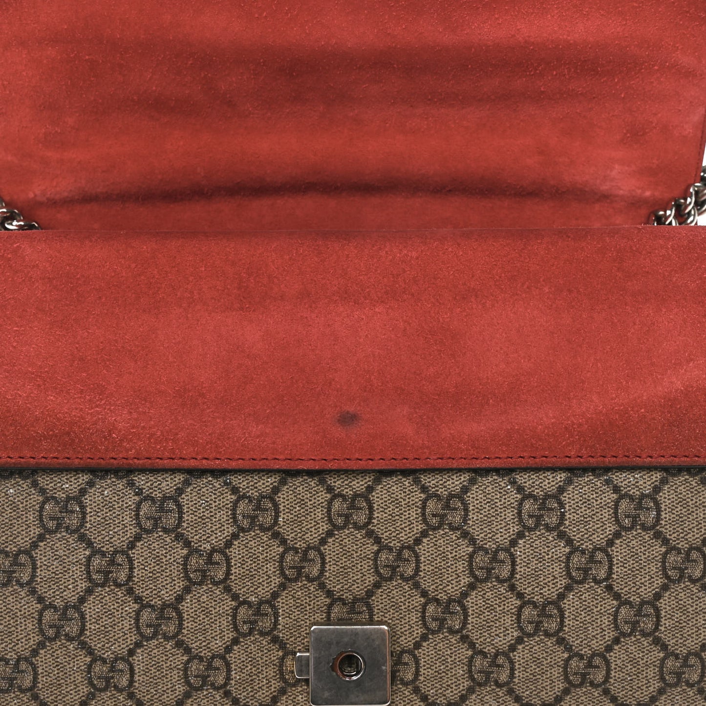 GG Supreme Monogram Suede Small Dionysus Shoulder Bag Beige Ebony Vulcanic Red