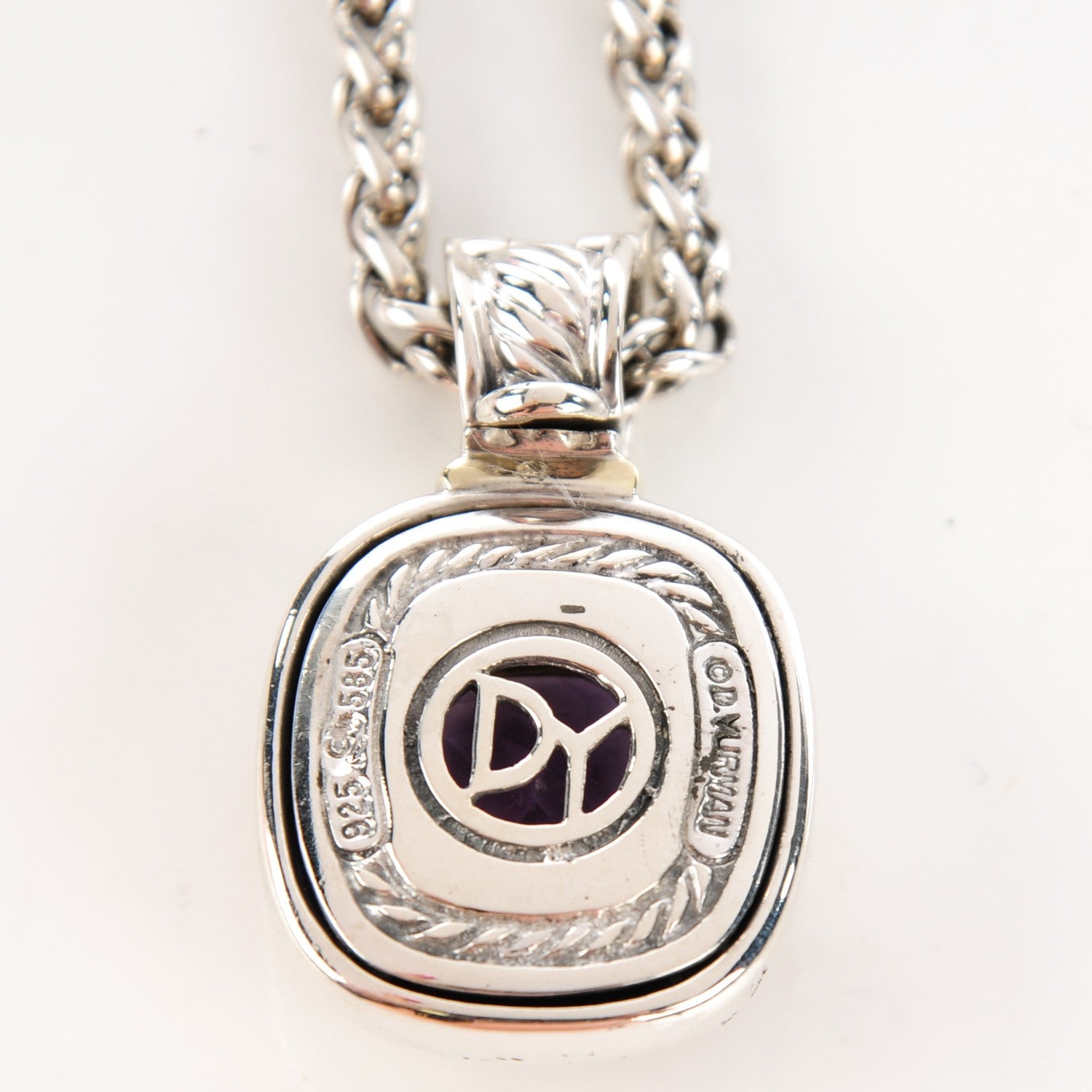 David Yurman Sterling Silver 14K Yellow Gold Amethyst 10mm Albion Necklace 5 of 5