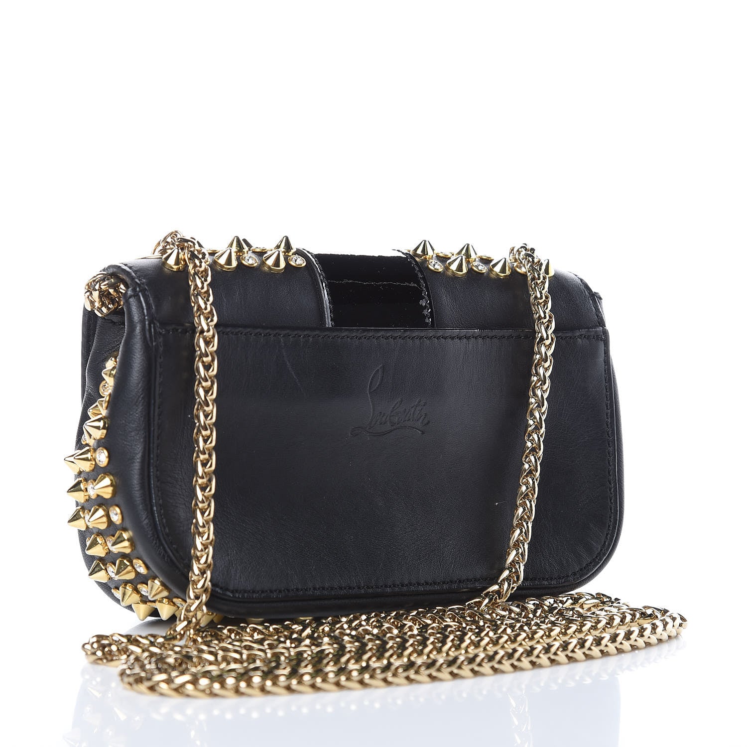 Christian Louboutin Calfskin Spikes Sweety Charity Crossbody Bag Black Gold 3 of 10