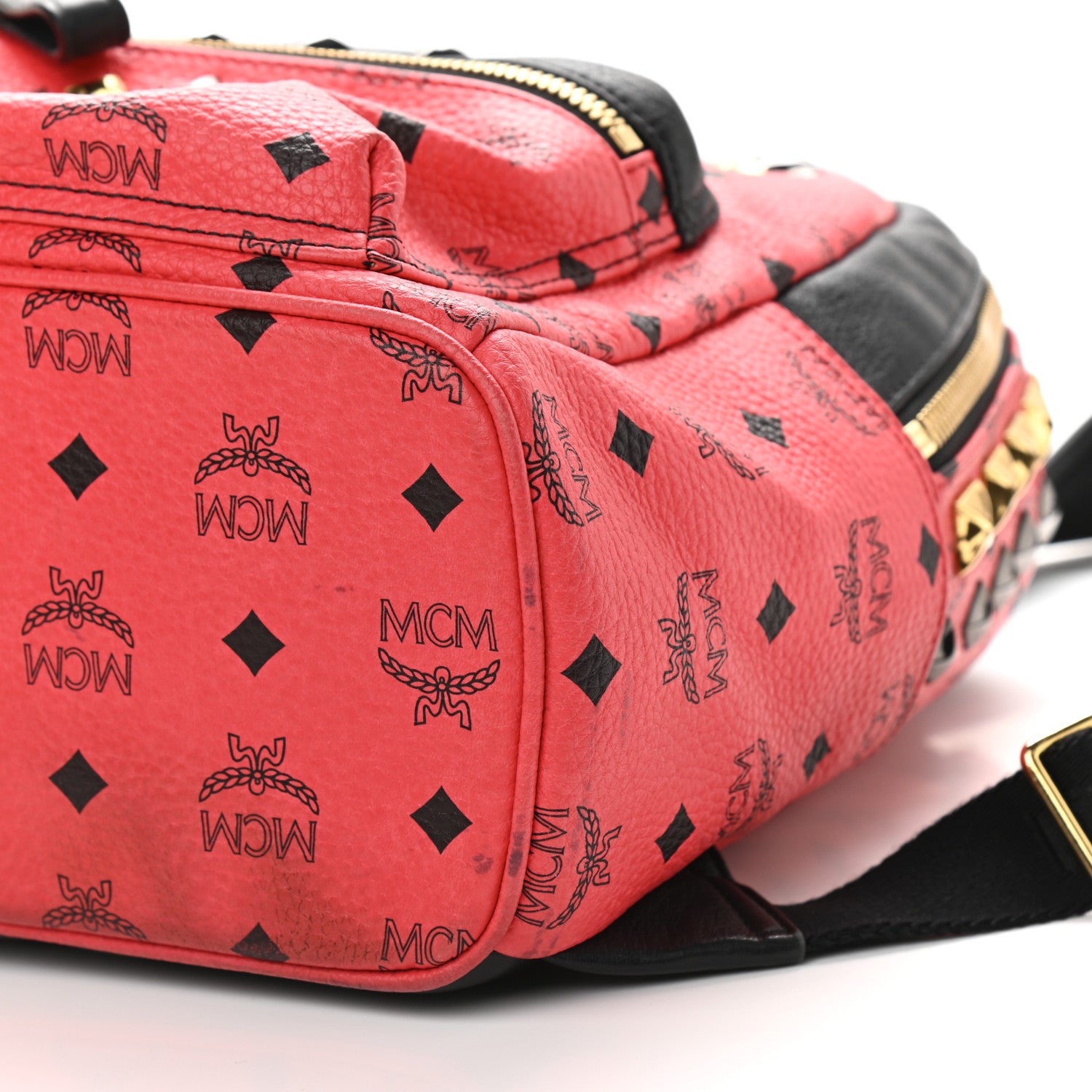 MCM Visetos Studded Colorblock Small Stark Brock Backpack Coral Black 8 of 11