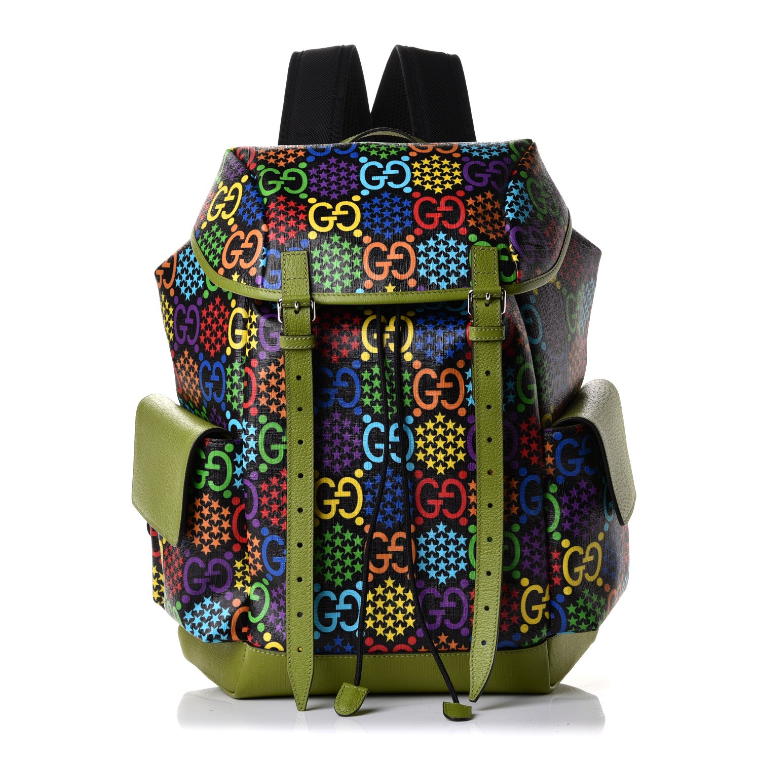 Gucci GG Supreme Monogram Psychedelic Medium Double Buckle Backpack Green Multicolor 1 of 5
