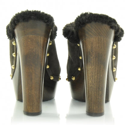 Gucci Suede Shearling Lined Montana Studded Clogs 39 4 of 7