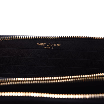 Saint Laurent Grain De Poudre Matelasse Chevron Monogram Zip Around Wallet Black 6 of 7