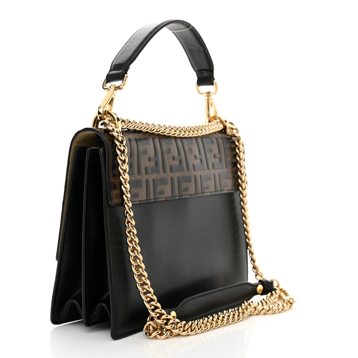 Fendi Vitello Liberty Bi-Color FF 1974 Embossed Chain Strap Kan U Shoulder Bag Black Maya 3 of 12