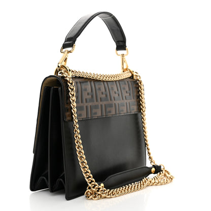 Fendi Vitello Liberty Bi-Color FF 1974 Embossed Chain Strap Kan U Shoulder Bag Black Maya 3 of 12