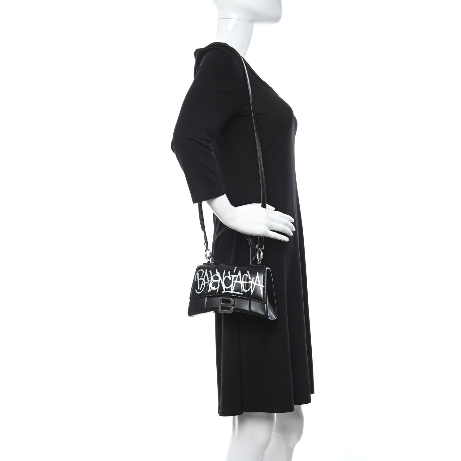 Balenciaga Box Calfskin Graffiti Logo Hourglass Top Handle Bag XS Black Silver 2 of 12