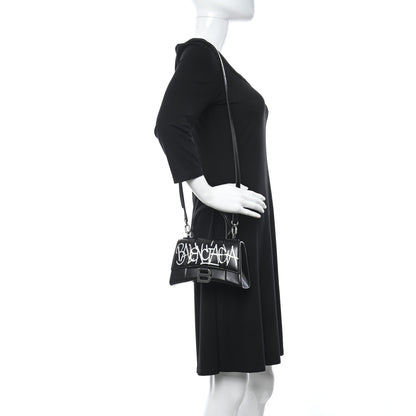 Balenciaga Box Calfskin Graffiti Logo Hourglass Top Handle Bag XS Black Silver 2 of 12