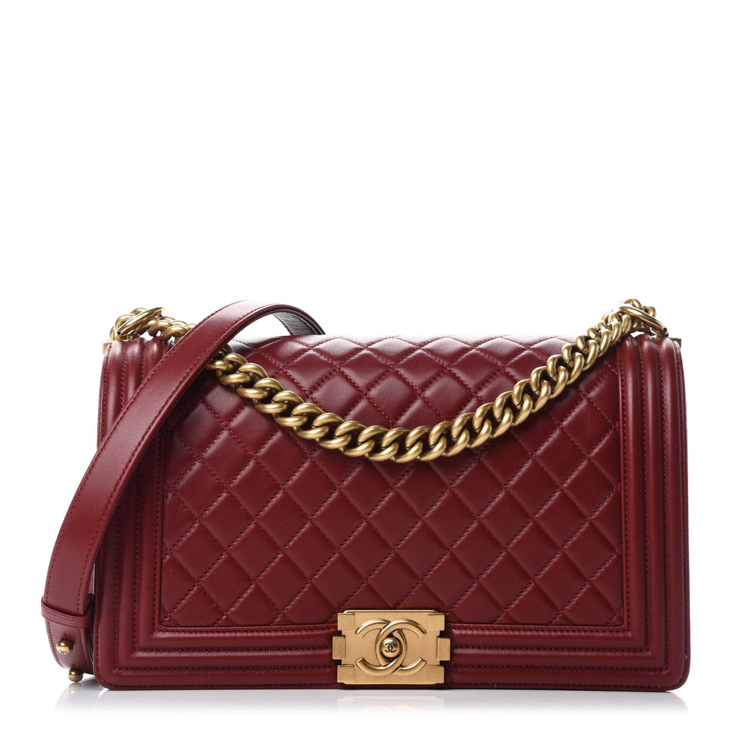 Lambskin Quilted New Medium Boy Flap Dark Red