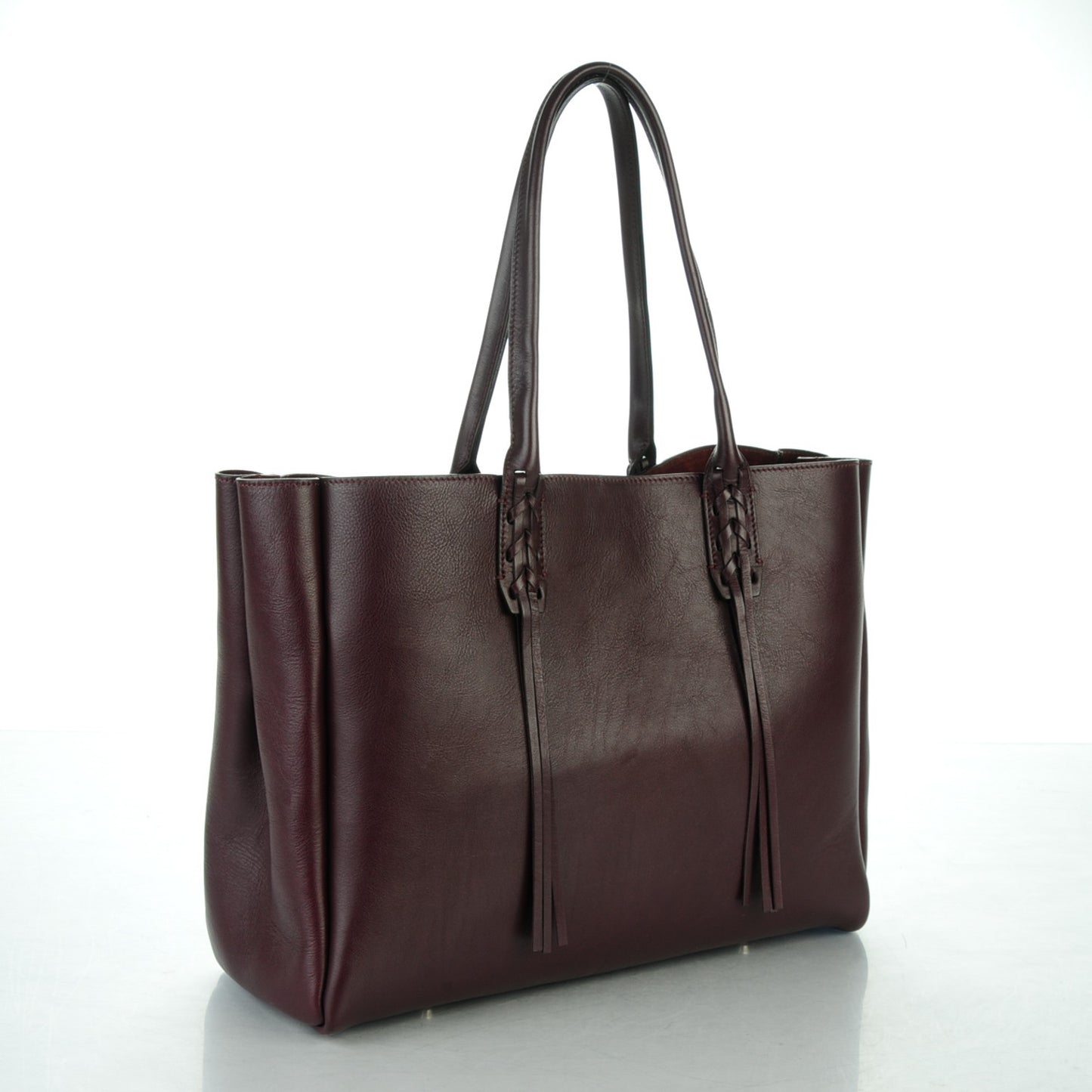 Smooth Calfskin Small Fringe Shopper Tote Aubergine