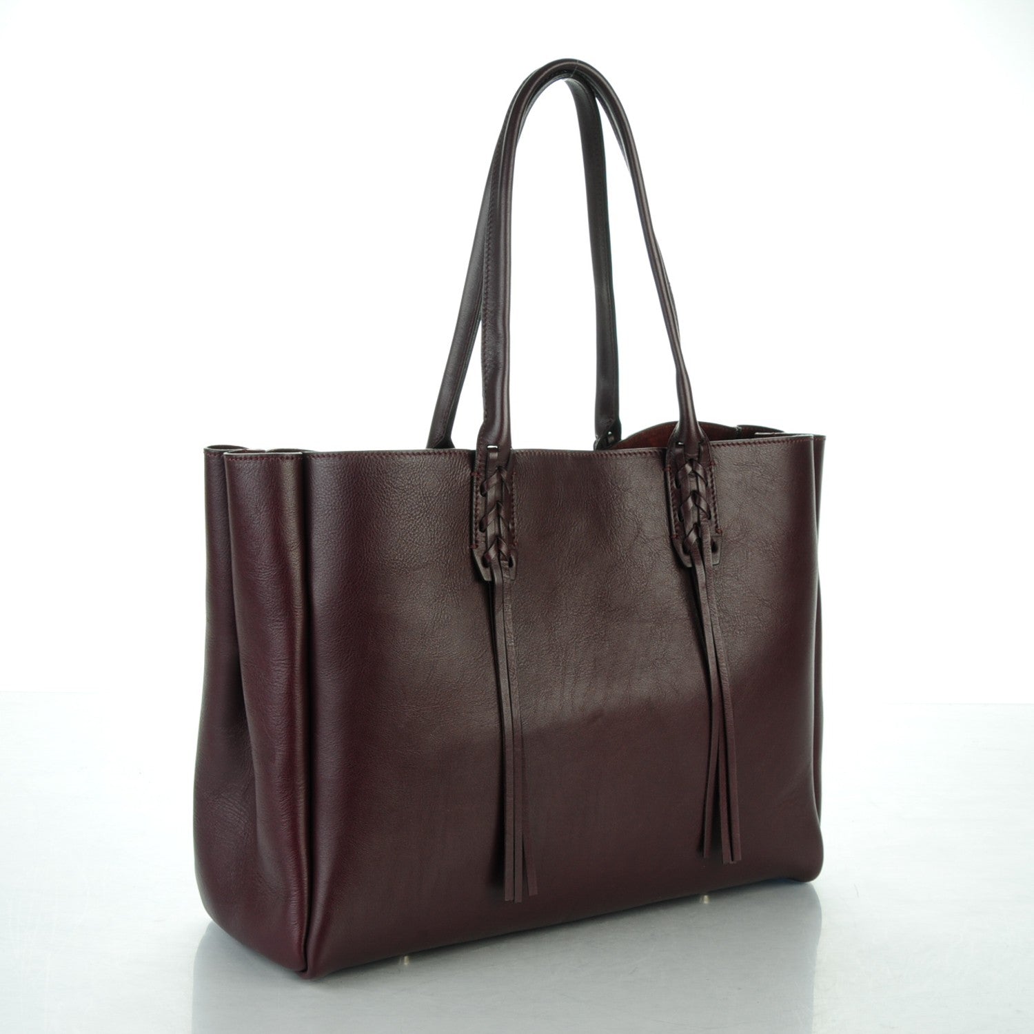 Lanvin Smooth Calfskin Small Fringe Shopper Tote Aubergine 3 of 10