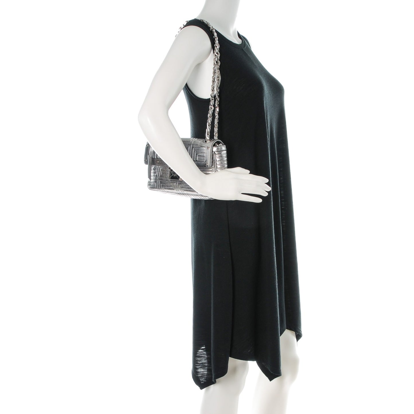 Metallic Calfskin Quilted Couture Shoulder Bag Silver