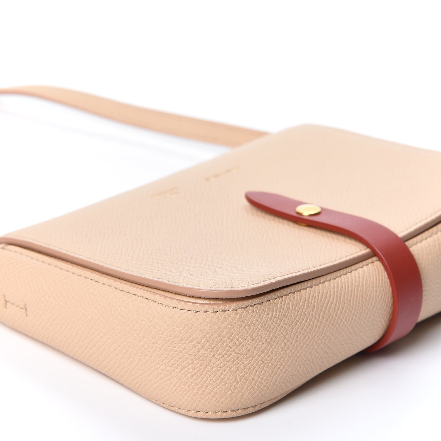 Grained Shiny Calfskin Strap Clutch Light Taupe Red