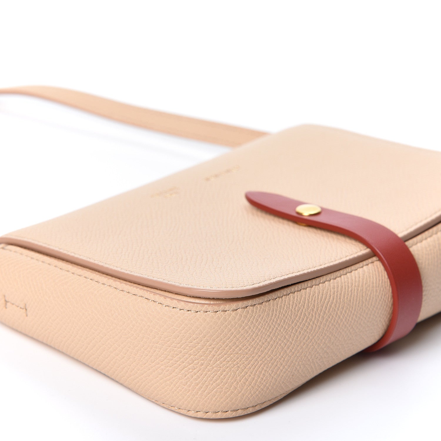 Celine Grained Shiny Calfskin Strap Clutch Light Taupe Red 7 of 9