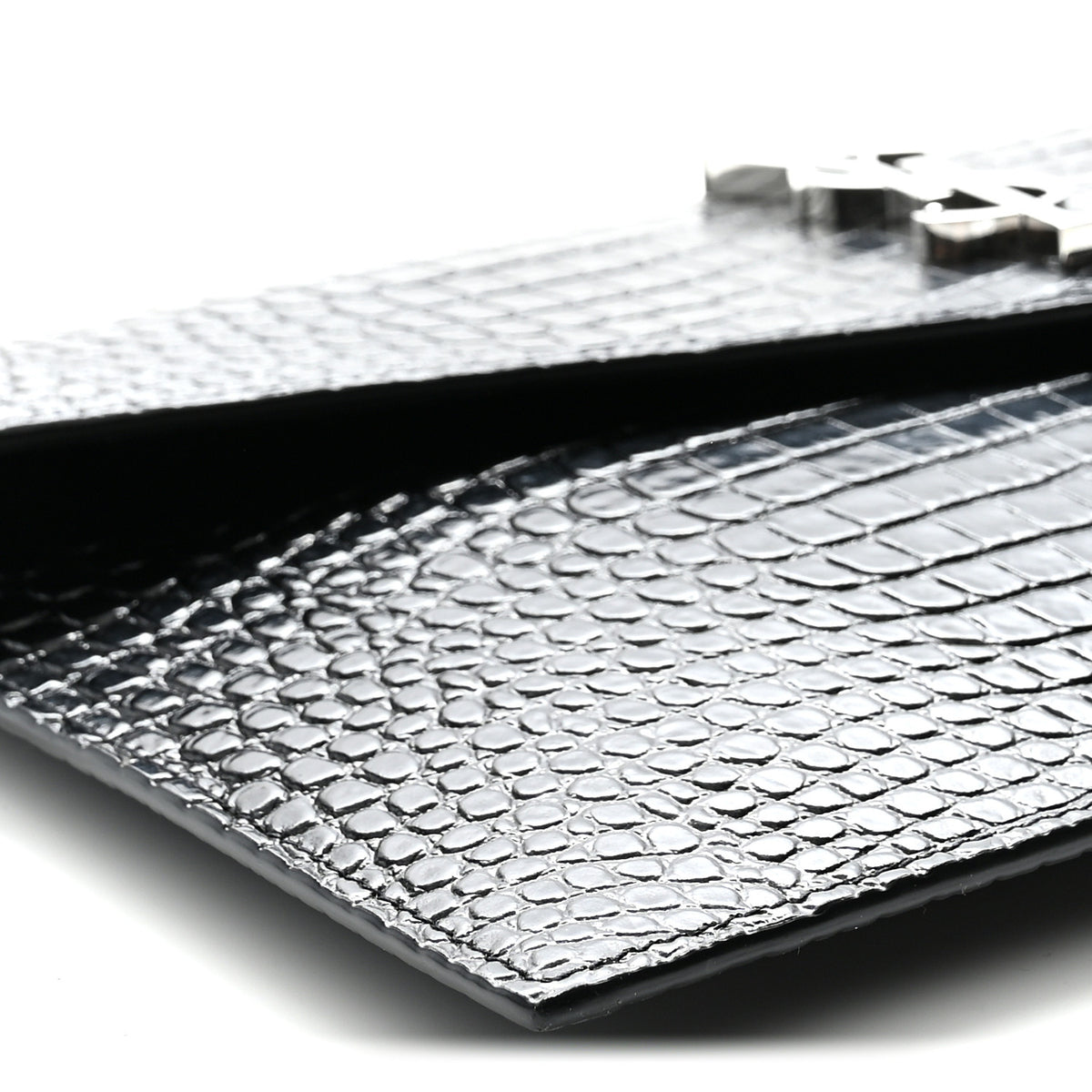 Calfskin Crocodile Embossed Uptown Monogram Clutch Black