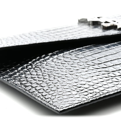 Saint Laurent Calfskin Crocodile Embossed Uptown Monogram Clutch Black 8 of 9