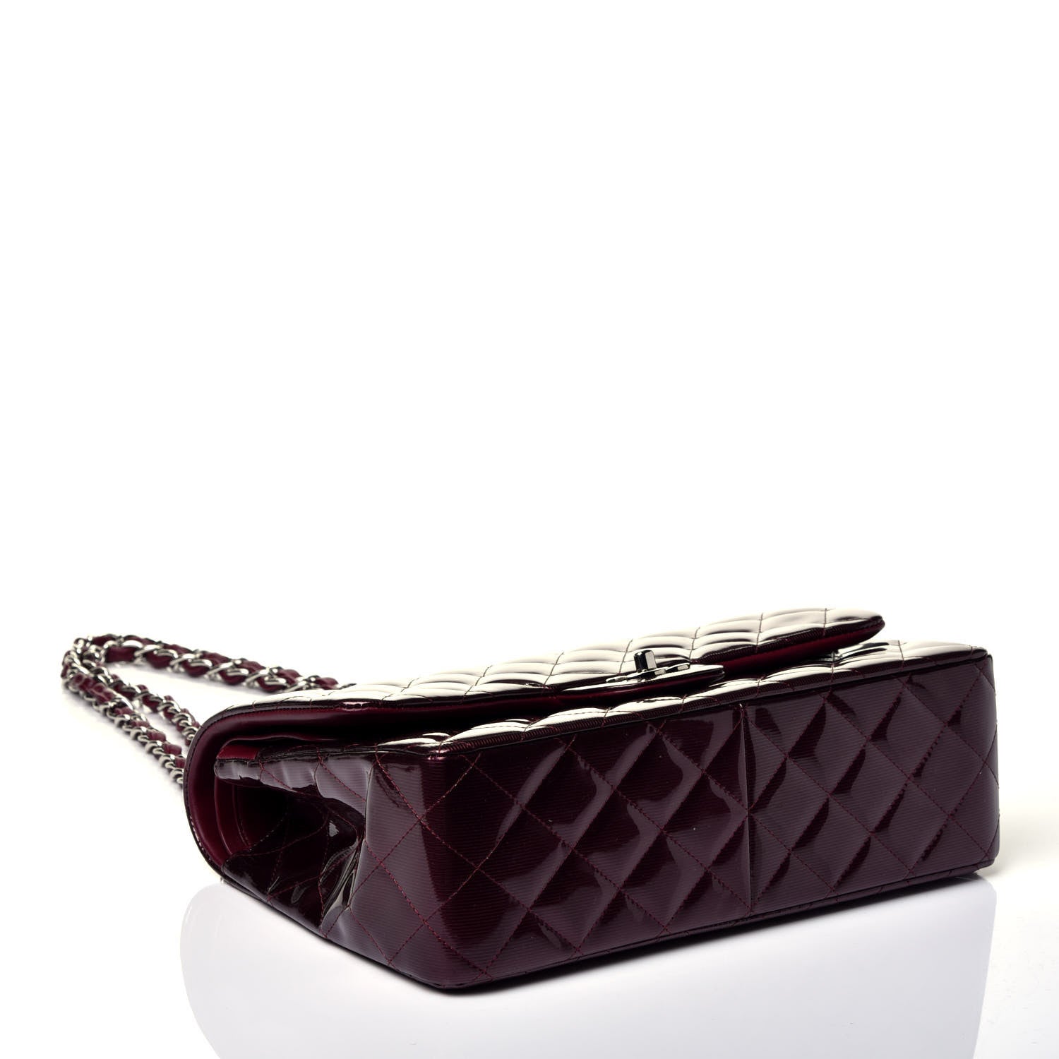 Chanel Striated Patent Quilted Jumbo Double Flap Burgundy 3 of 8