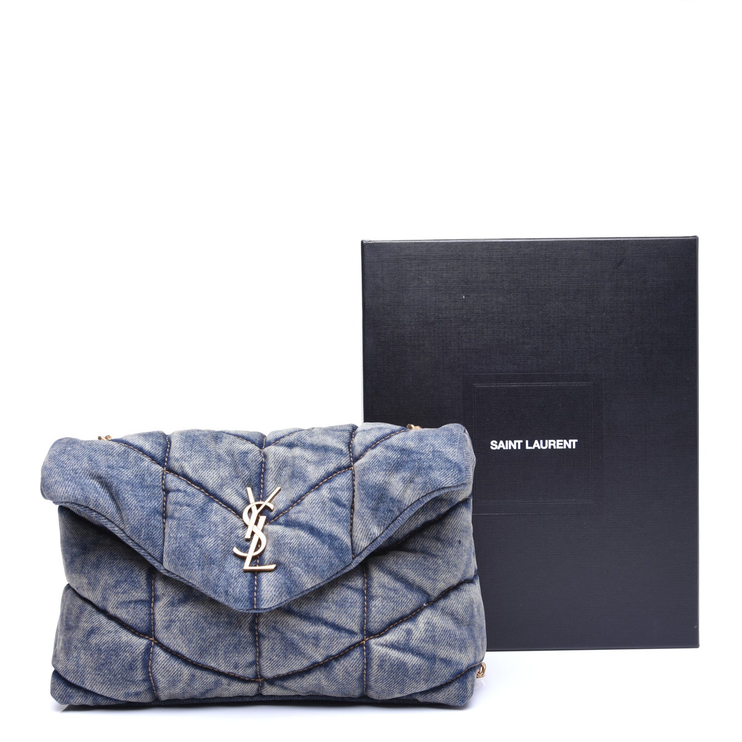 Denim Quilted Toy Loulou Puffer Monogram Chain Satchel Rodeo Blue