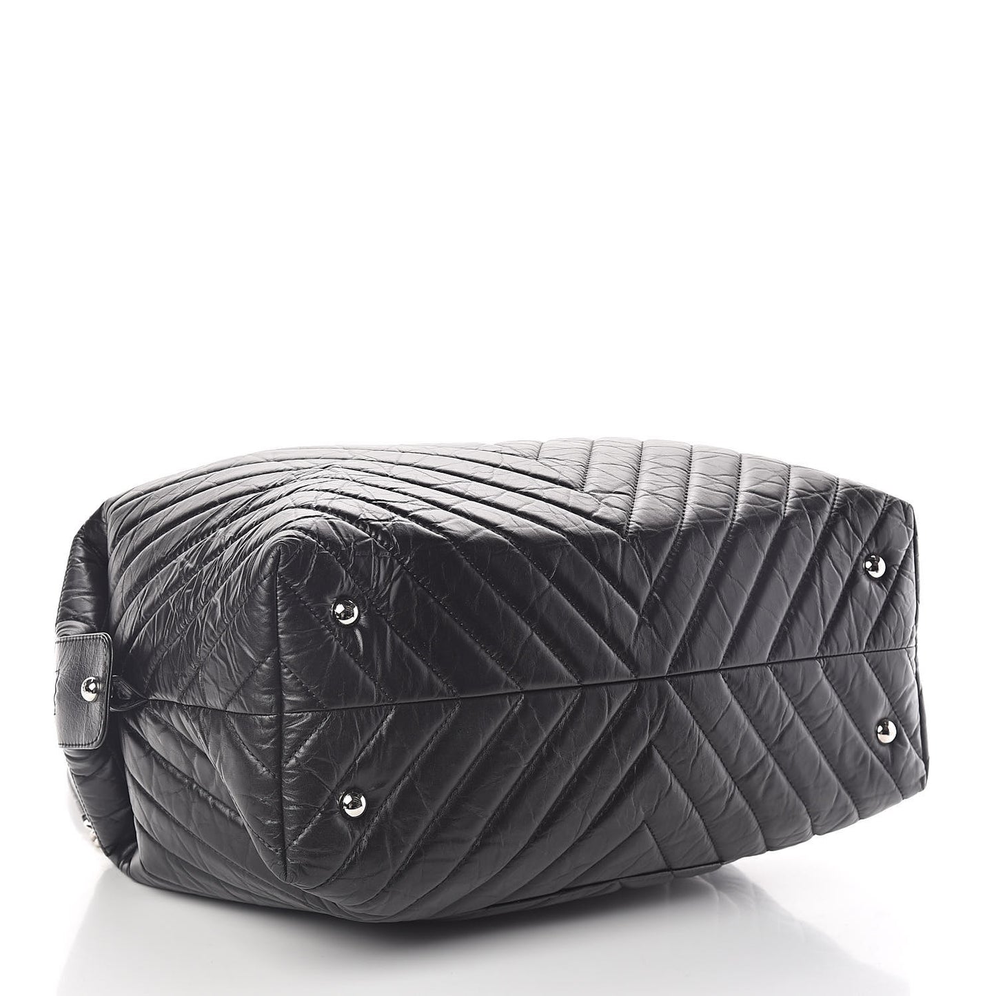 Aged Calfskin Chevron Quilted Duffle Bag Black