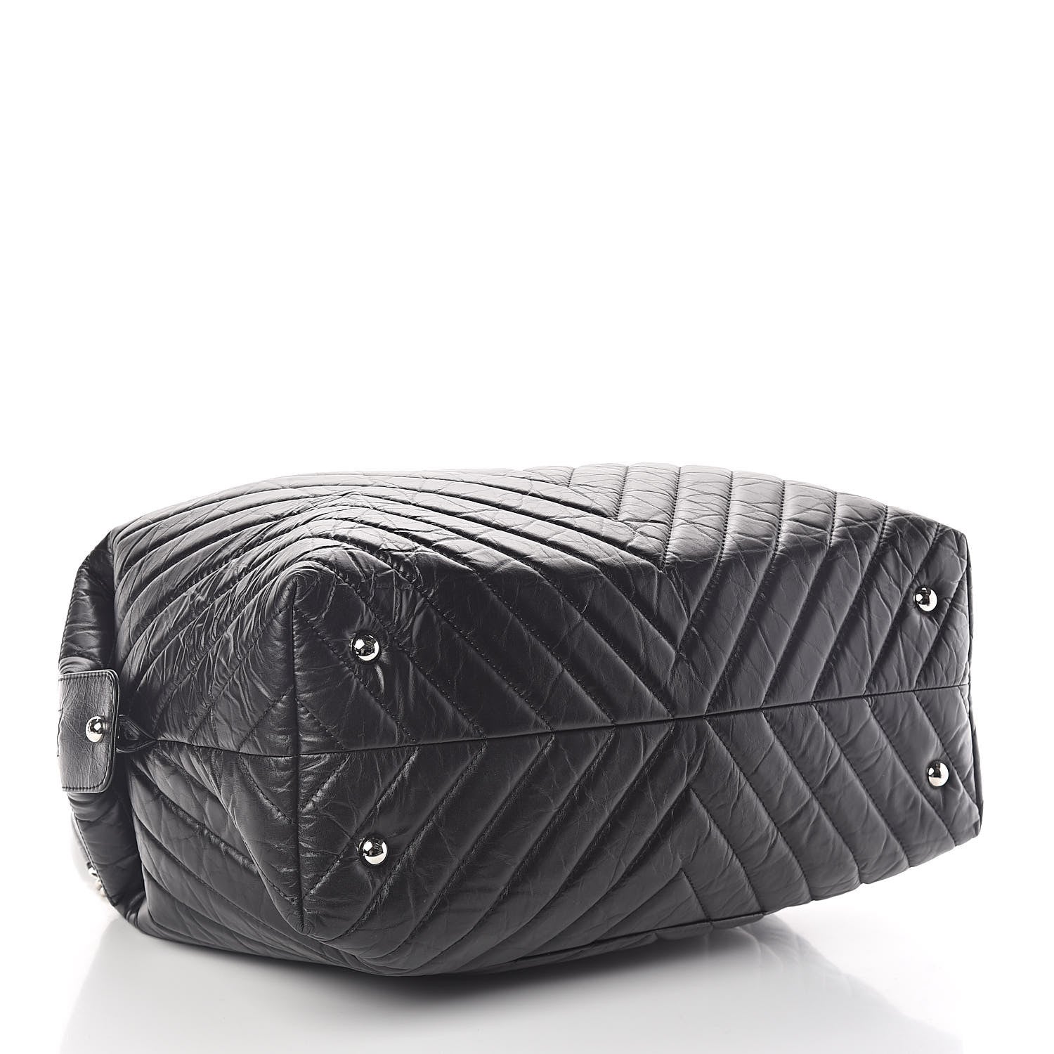 Chanel Aged Calfskin Chevron Quilted Duffle Bag Black 4 of 10